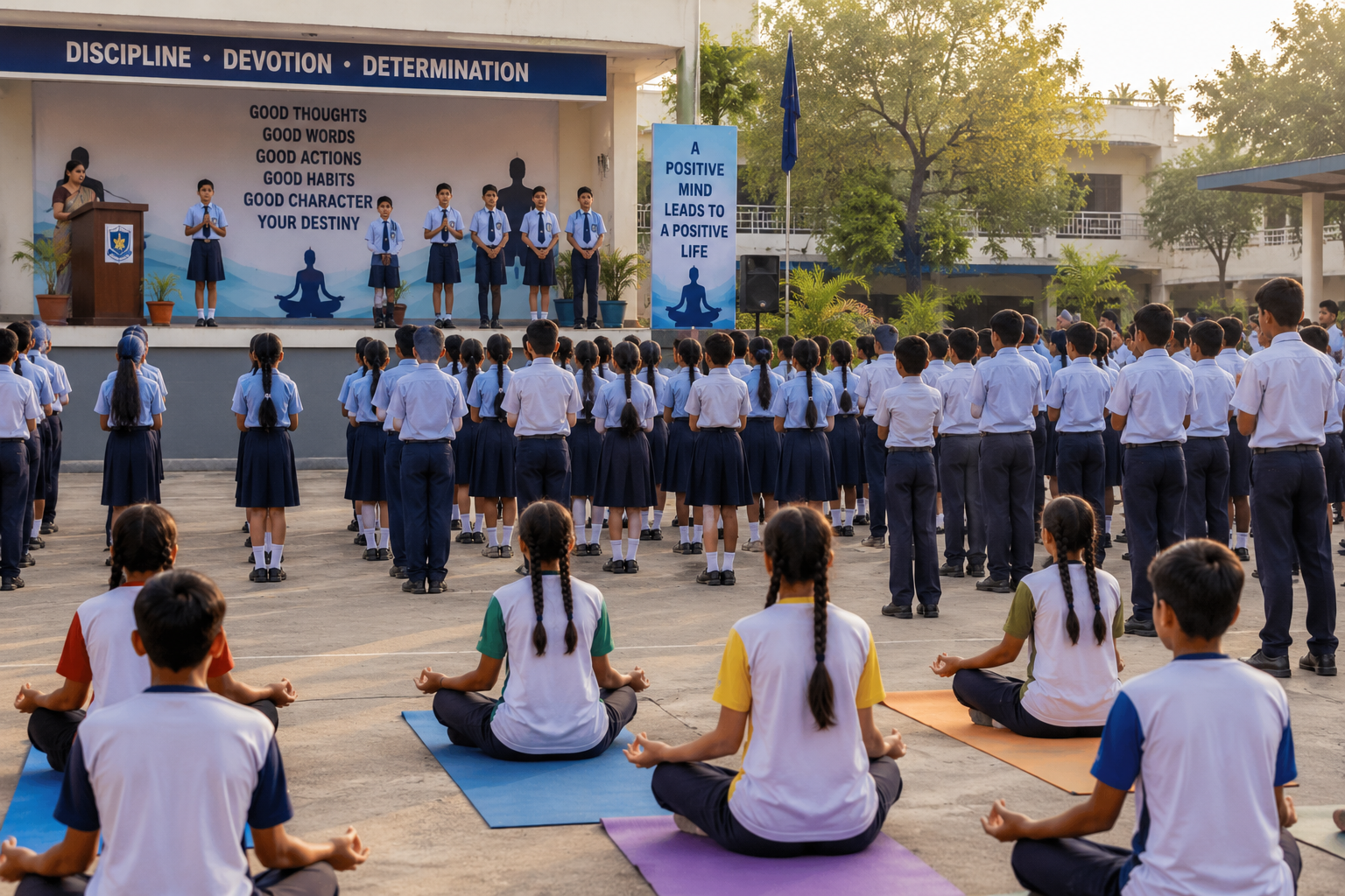 Morning assembly and yoga at Little Wonders English School
